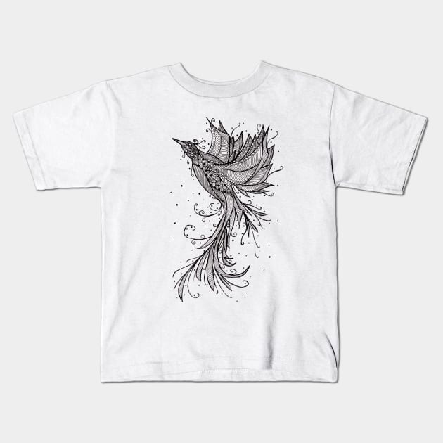 Rising Phoenix Lineart Kids T-Shirt by ZeichenbloQ